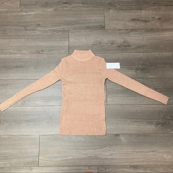 Peach Nude Mock Neck Soft Rib Turtleneck Sweater - Picture 5 of 9